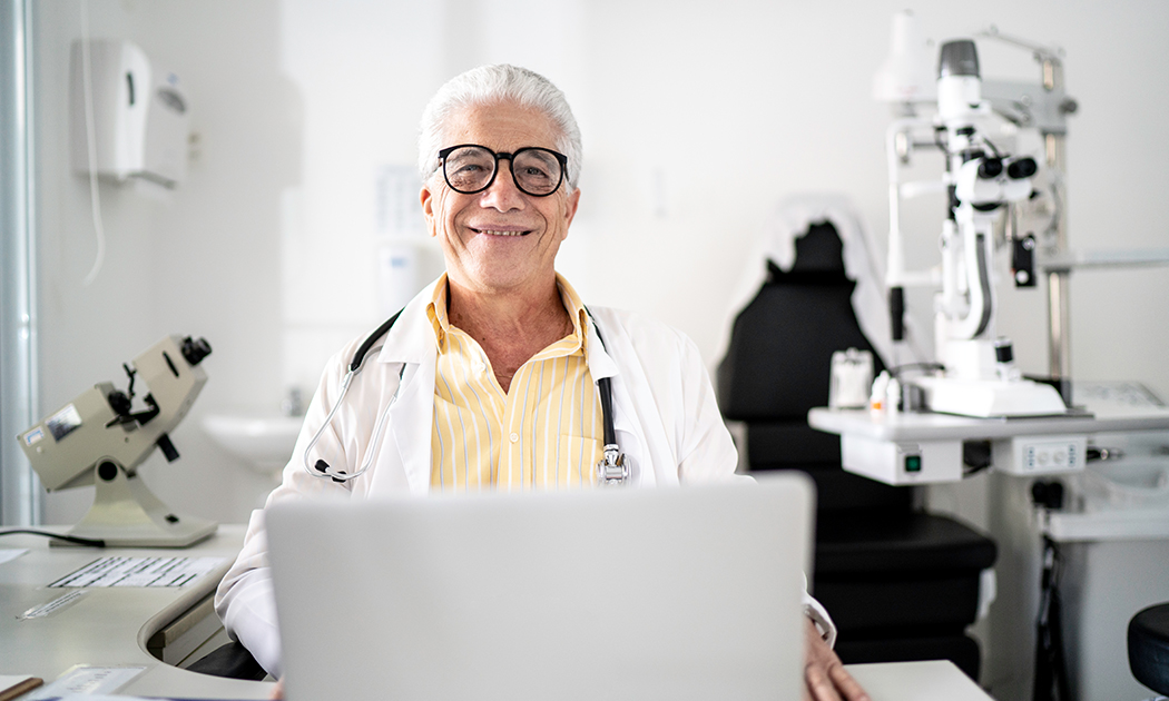 business owner in the health sector wearing a lab coat